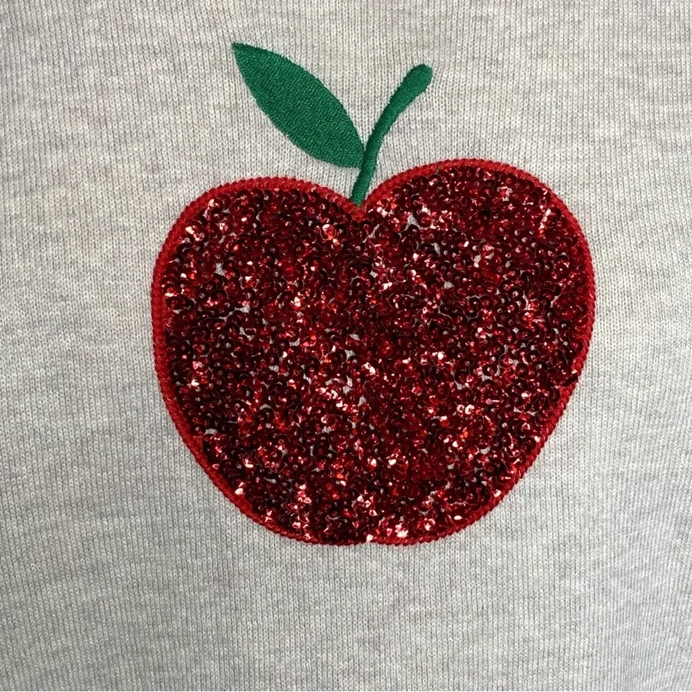 J. Crew Red Sequin Apple Teddie Crew Neck Sweater